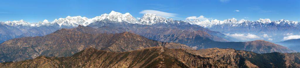 Panoramic view of himalayas range from Pikey peak